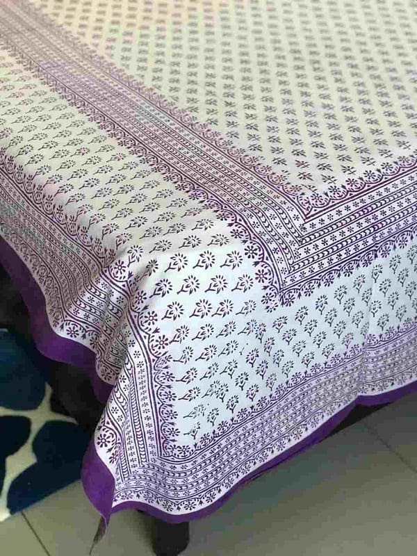 purple block printed double bedsheet with 2-pillowcases