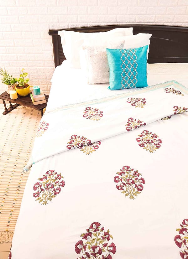 maroon floral single bed cotton summer blanket