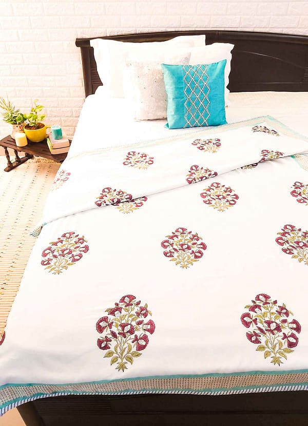 maroon floral single bed cotton summer blanket