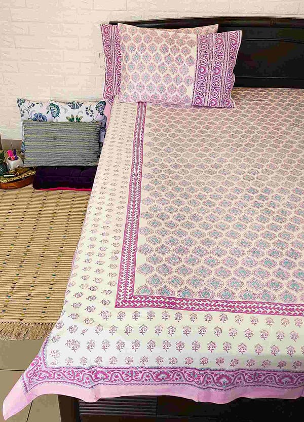 lavender color block printed bedsheet