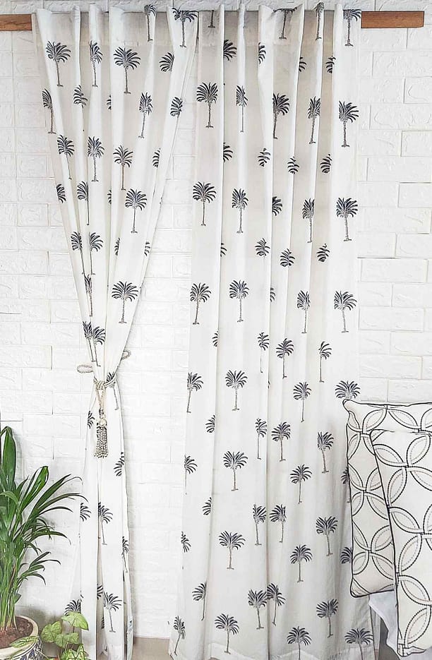 Blue handblock cotton curtain main