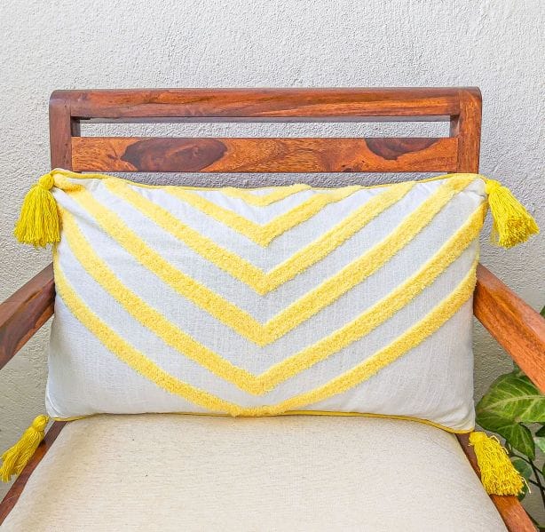 yellow embroidery lumbar cushion cover