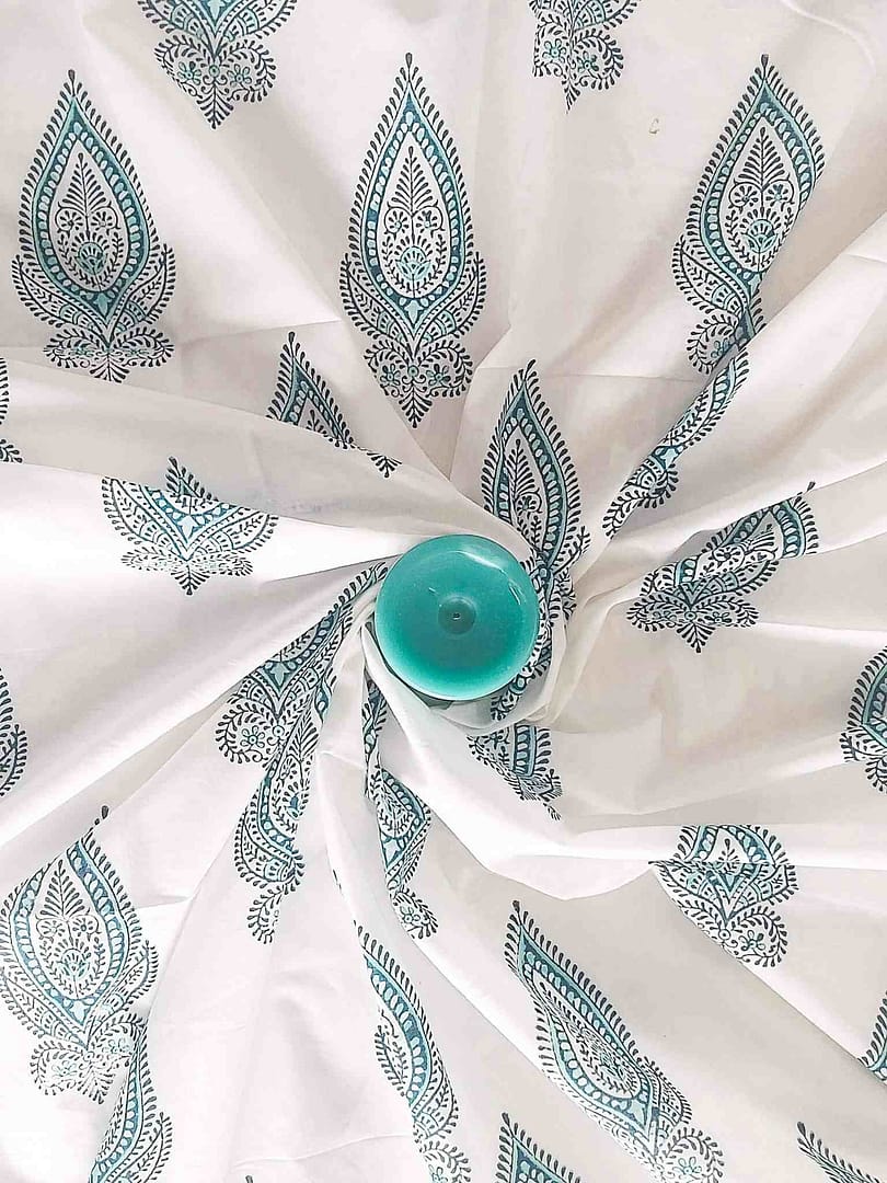 turquoise cotton fabric handblock