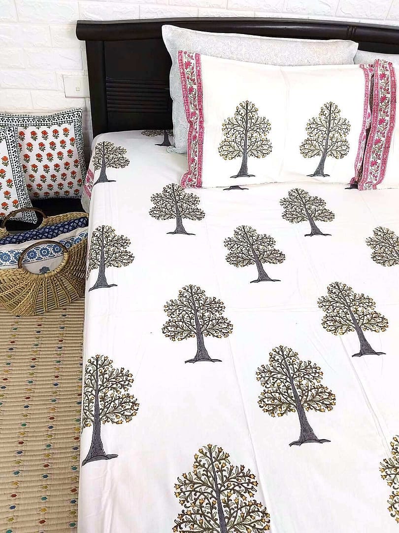 pomegranate tree motif cotton bedsheet